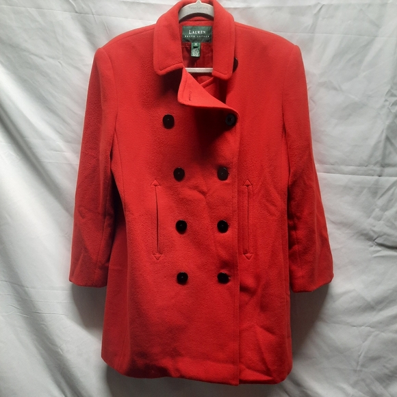 Lauren Ralph Lauren Red Single-Breasted Wool Cashmere Blend Waist Coat 10 - Picture 2 of 9